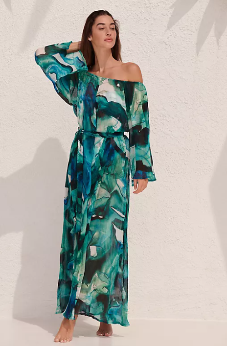 Anthropologie Off-The-Shoulder Pleated Maxi Dress