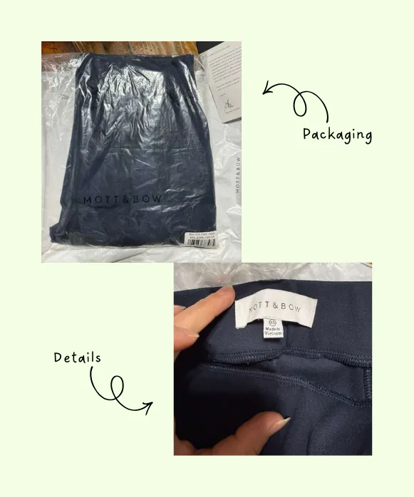 Mott & Bow Slim Knit Pants Packaging, Unpacking, and Details